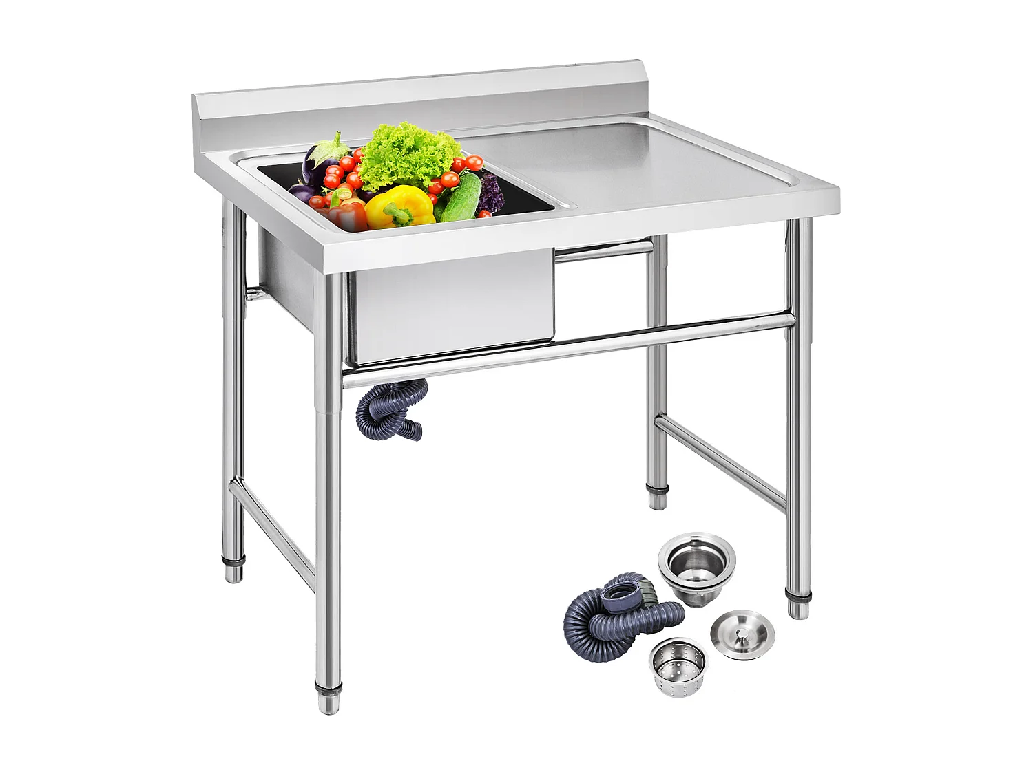 Évier Inox de Cuisine SucceBuy 1 Bac Évier sur Pieds en Acier Inox Anti-Eclaboussures Lavabo Inox Professionnel
