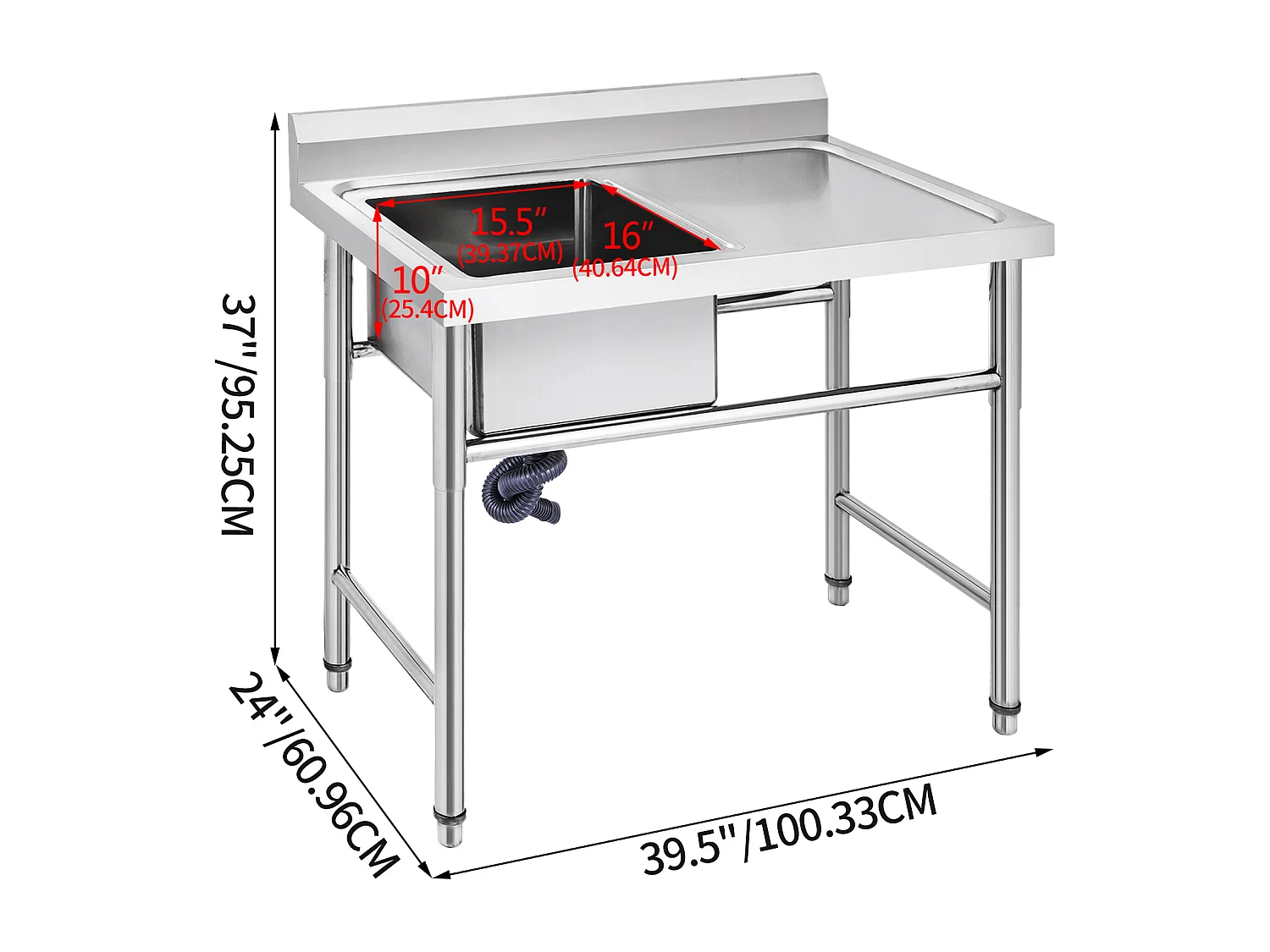 Évier Inox de Cuisine SucceBuy 1 Bac Évier sur Pieds en Acier Inox Anti-Eclaboussures Lavabo Inox Professionnel
