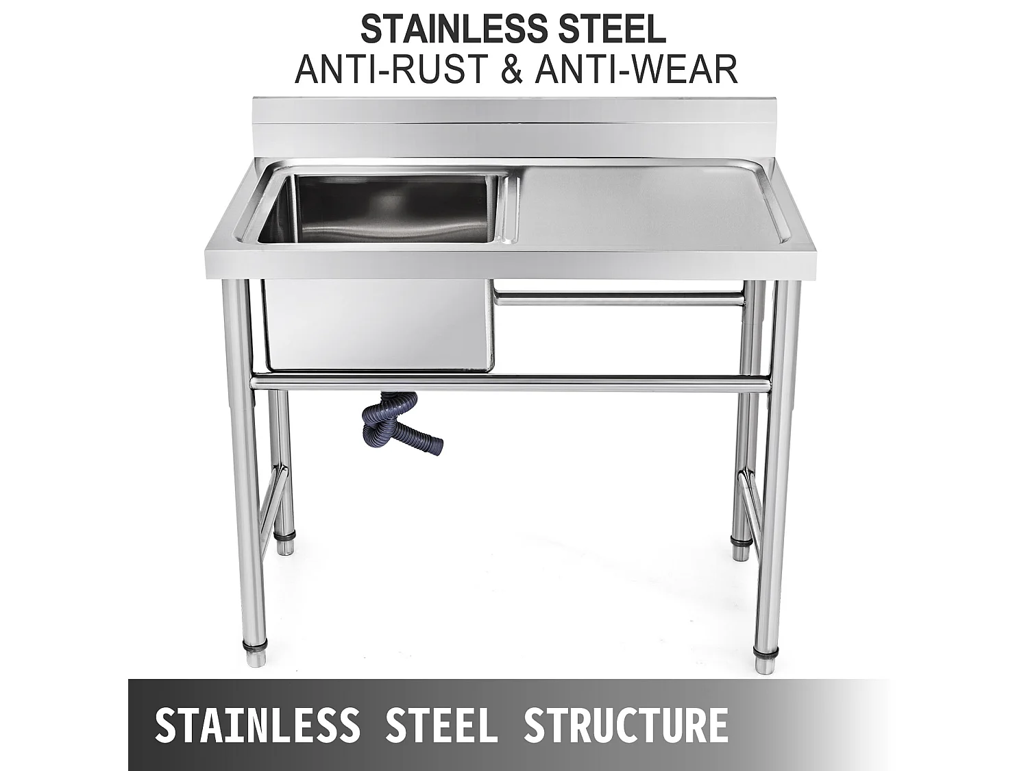 Évier Inox de Cuisine SucceBuy 1 Bac Évier sur Pieds en Acier Inox Anti-Eclaboussures Lavabo Inox Professionnel