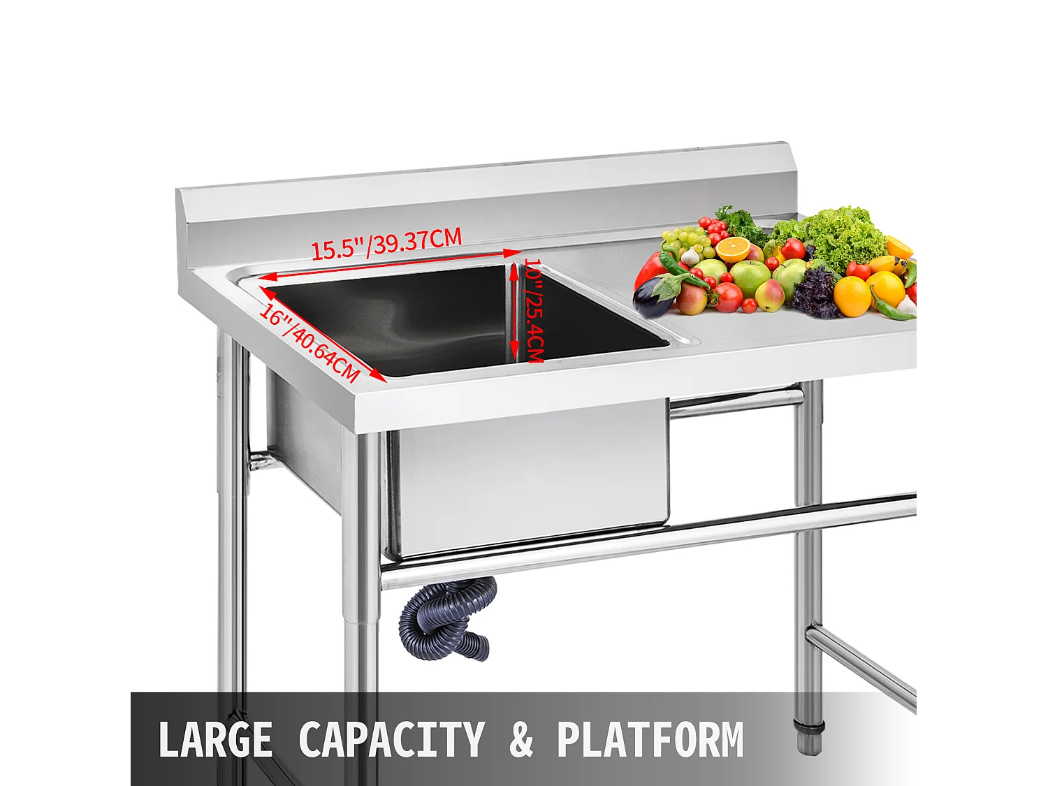 Évier Inox de Cuisine SucceBuy 1 Bac Évier sur Pieds en Acier Inox Anti-Eclaboussures Lavabo Inox Professionnel