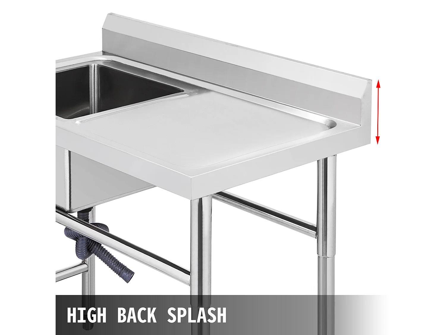 Évier Inox de Cuisine SucceBuy 1 Bac Évier sur Pieds en Acier Inox Anti-Eclaboussures Lavabo Inox Professionnel