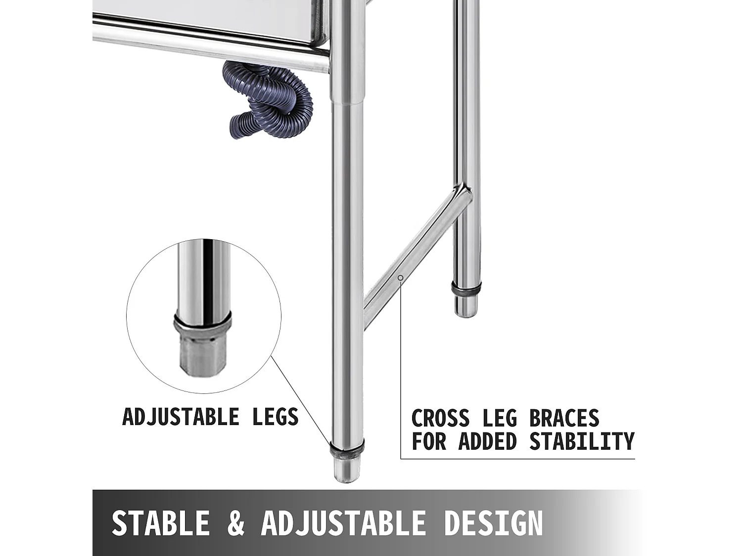 Évier Inox de Cuisine SucceBuy 1 Bac Évier sur Pieds en Acier Inox Anti-Eclaboussures Lavabo Inox Professionnel