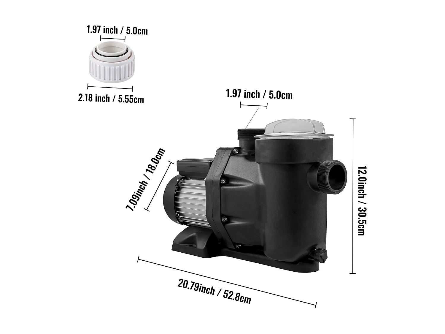 Pompe Piscine Filtration SucceBuy 19200 L/H Pompe Circulation Eau Panier Filtre Amovible 1 HP Pompe Plastique Métal 750W 3450 Tr/Min 50 ℃ 2 Tuyaux Montage