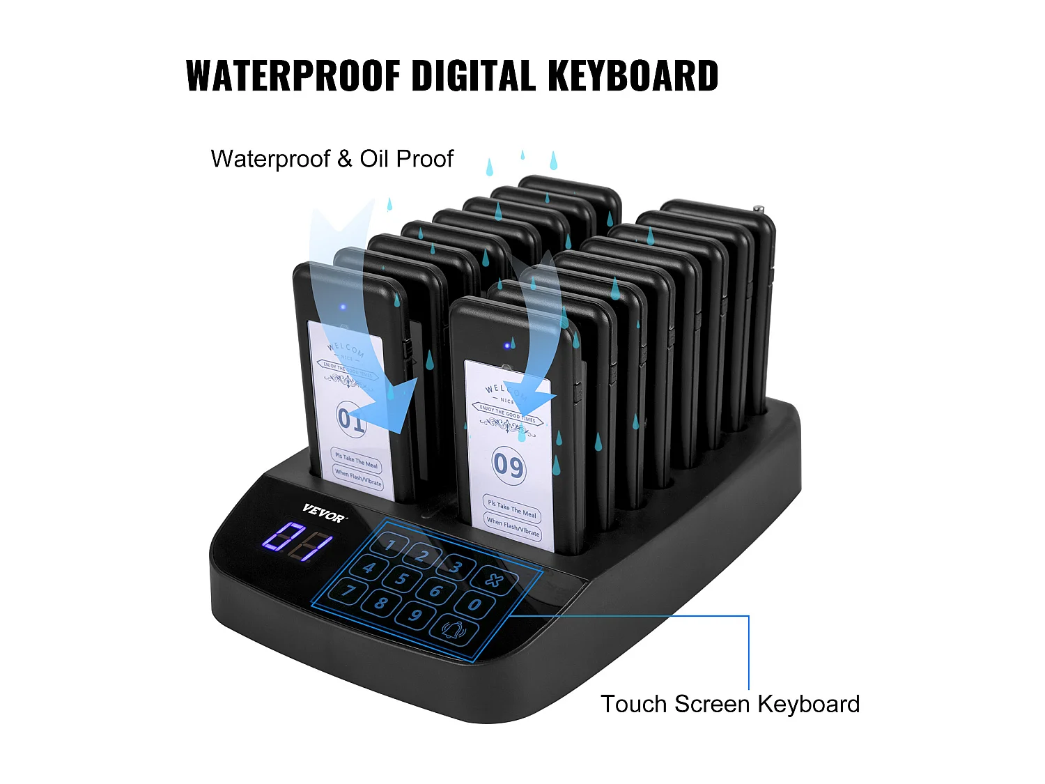 Kanal-Pager-System SucceBuy 20H 98-Kanal, Kabelloses Anrufsystem, Restaurant-Pager, Touchscreen, 16 Page
