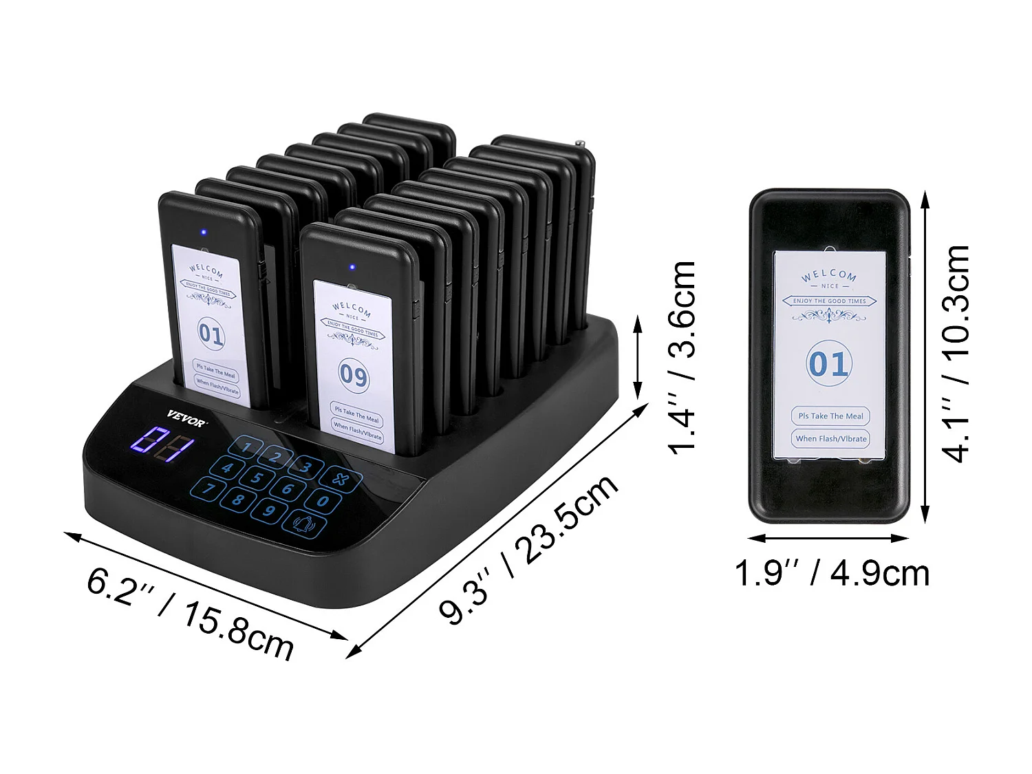 Système de Téléavertisseur SucceBuy 20 H 98 Canaux Système d'Appel sans Fil Téléavertisseur Restaurant Écran Tactile 16 Téléavertisseurs