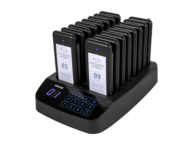 Kanal-Pager-System SucceBuy 20H 98-Kanal, Kabelloses Anrufsystem, Restaurant-Pager, Touchscreen, 16 Page