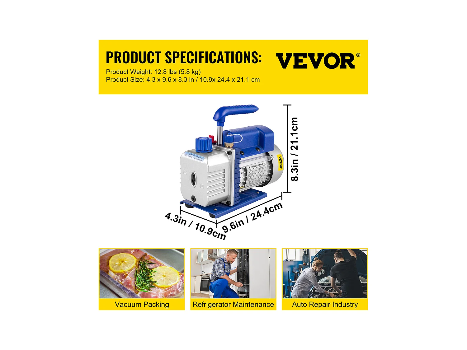 Pompa per Vuoto per Aria Condizionata SucceBuy da 1,8 CFM 1/4HP, Pompa per Vuoto per Refrigerazione HVAC Monostadio, 1440 Giri/Min, Antiriflusso Dell'olio