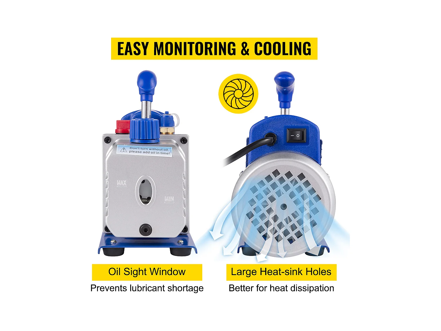 Pompa per Vuoto per Aria Condizionata SucceBuy da 1,8 CFM 1/4HP, Pompa per Vuoto per Refrigerazione HVAC Monostadio, 1440 Giri/Min, Antiriflusso Dell'olio