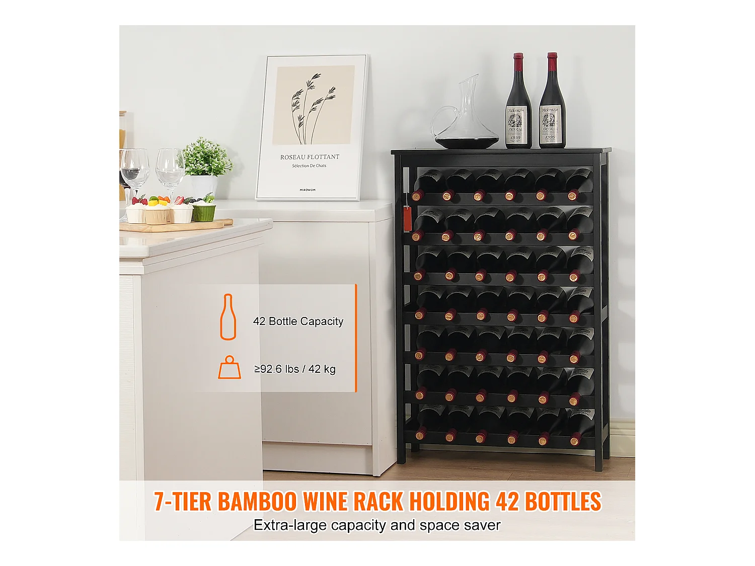 Casier à Vin, SucceBuy Casier à Vin Modulaire en Bambou pour 42 Bouteilles à 7 Niveaux avec Étagère de Présentation de Table