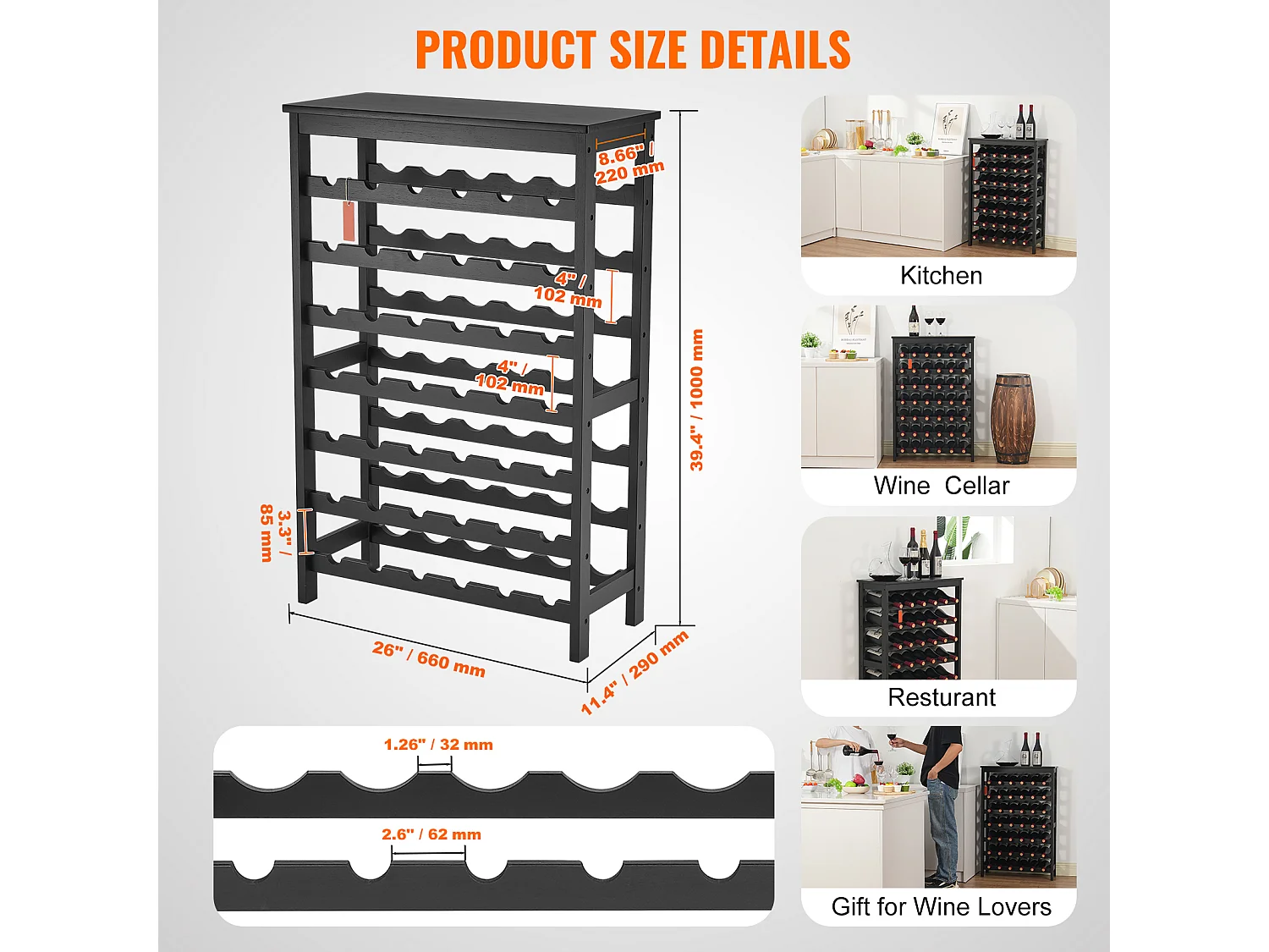 Weinregal, SucceBuy 42 Flaschen 7-stöckiges Modulares Bambus-Weinregal mit Tischregal