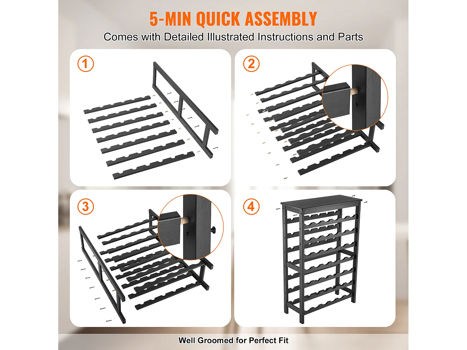 Weinregal, SucceBuy 42 Flaschen 7-stöckiges Modulares Bambus-Weinregal mit Tischregal