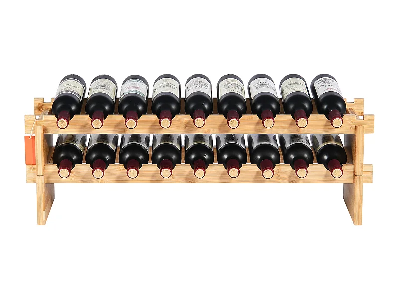 Casier à Vin, SucceBuy Casier à Vin Modulaire Empilable à 2 Niveaux pour 18 Bouteilles, Étagère en Bois de Bambou Naturel