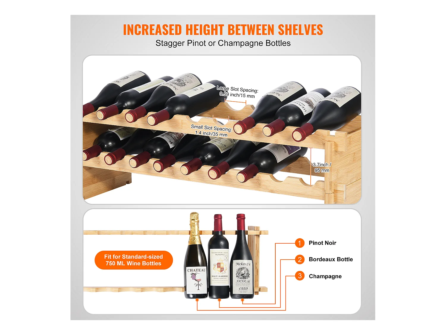 Casier à Vin, SucceBuy Casier à Vin Modulaire Empilable à 2 Niveaux pour 18 Bouteilles, Étagère en Bois de Bambou Naturel
