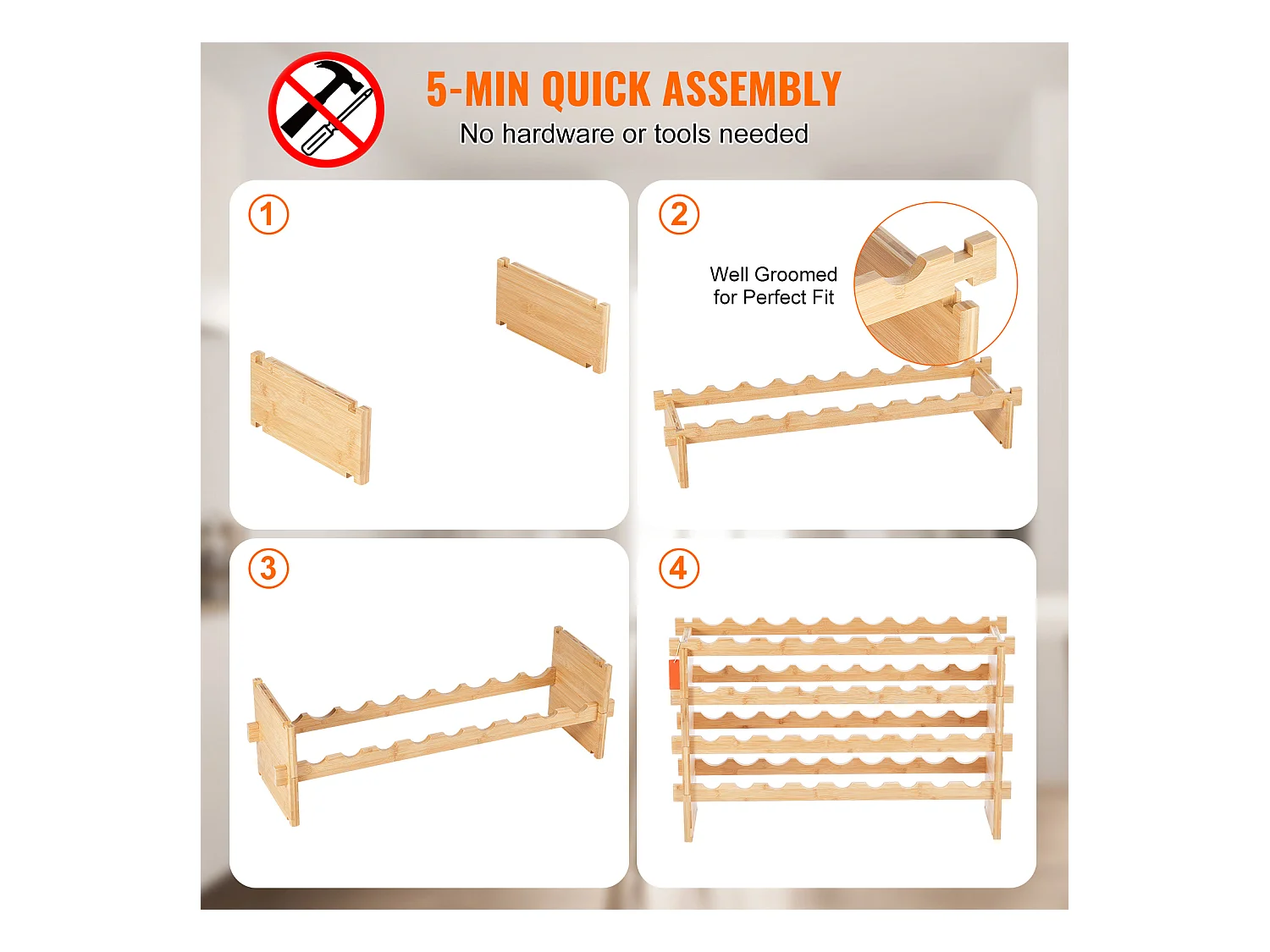 Casier à Vin, SucceBuy Casier à Vin Modulaire Empilable à 2 Niveaux pour 18 Bouteilles, Étagère en Bois de Bambou Naturel