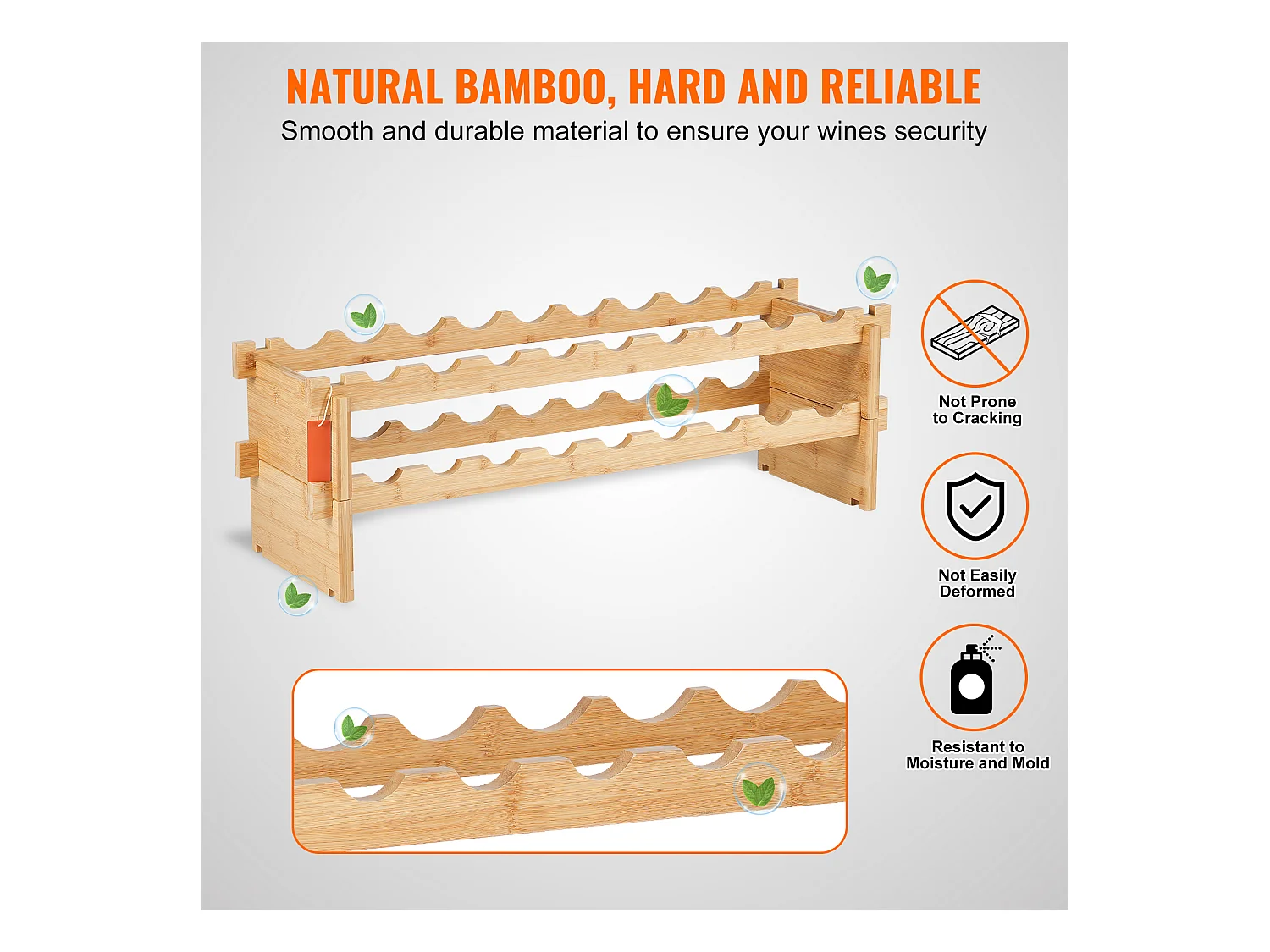 Casier à Vin, SucceBuy Casier à Vin Modulaire Empilable à 2 Niveaux pour 18 Bouteilles, Étagère en Bois de Bambou Naturel