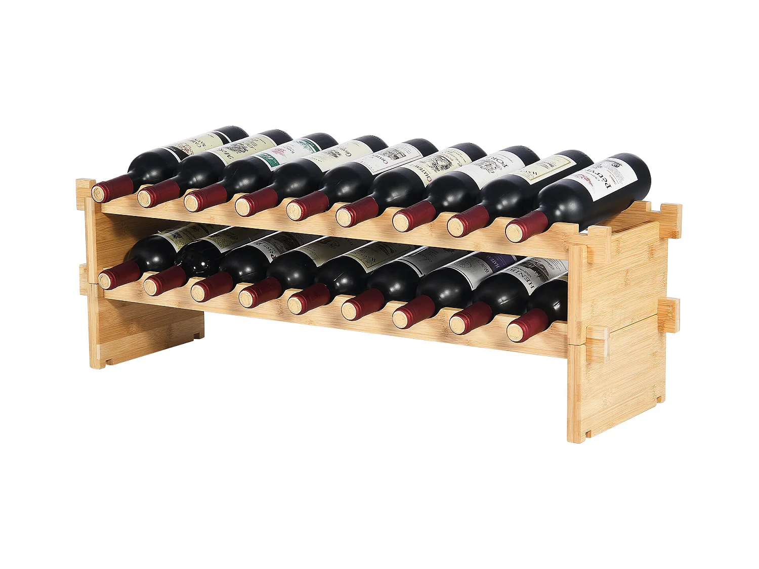Casier à Vin, SucceBuy Casier à Vin Modulaire Empilable à 2 Niveaux pour 18 Bouteilles, Étagère en Bois de Bambou Naturel