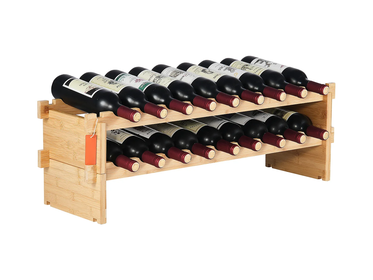 Casier à Vin, SucceBuy Casier à Vin Modulaire Empilable à 2 Niveaux pour 18 Bouteilles, Étagère en Bois de Bambou Naturel