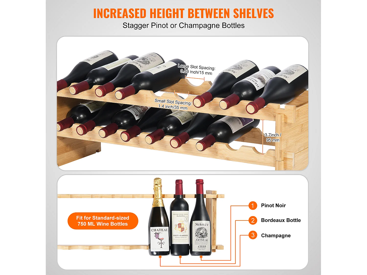 Casier à Vin, SucceBuy Casier à Vin Modulaire Empilable à 2 Niveaux pour 18 Bouteilles, Étagère en Bois de Bambou Naturel