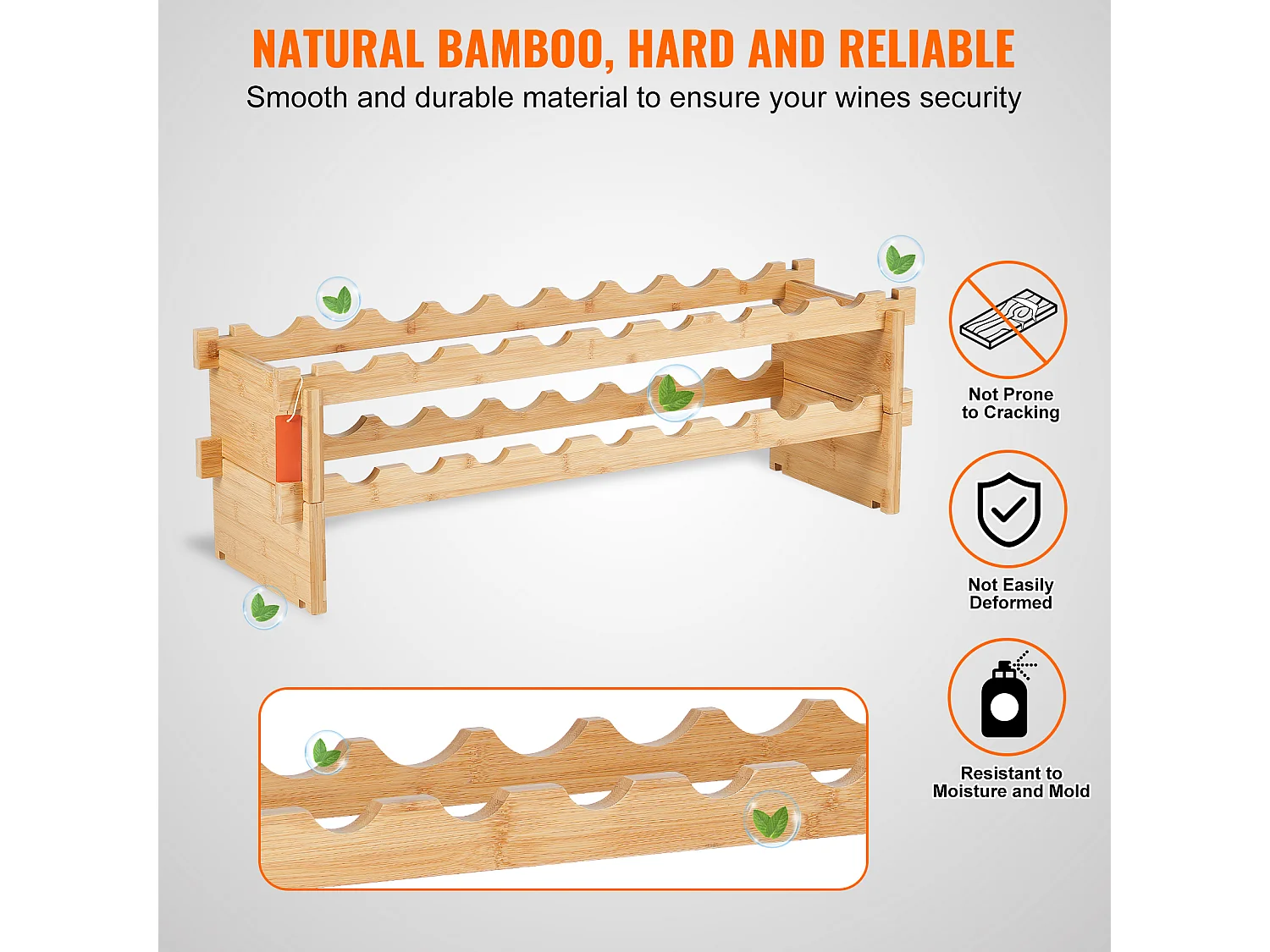 Casier à Vin, SucceBuy Casier à Vin Modulaire Empilable à 2 Niveaux pour 18 Bouteilles, Étagère en Bois de Bambou Naturel