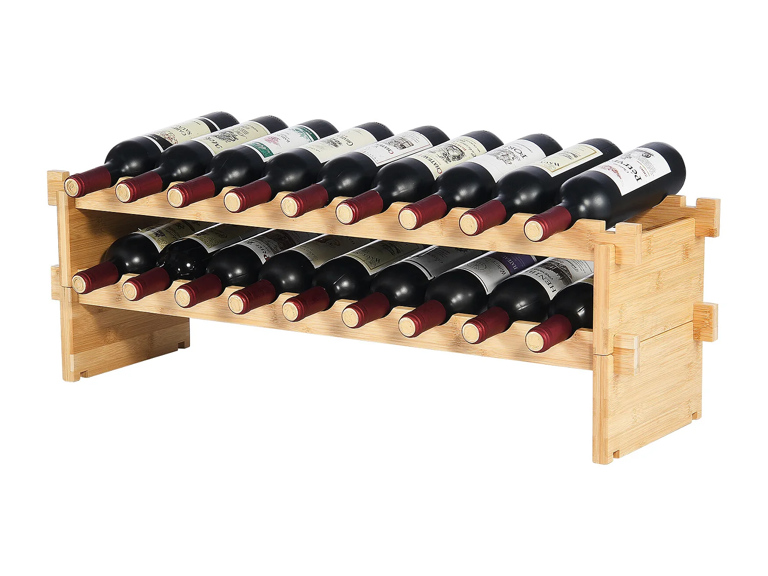 Casier à Vin, SucceBuy Casier à Vin Modulaire Empilable à 2 Niveaux pour 18 Bouteilles, Étagère en Bois de Bambou Naturel