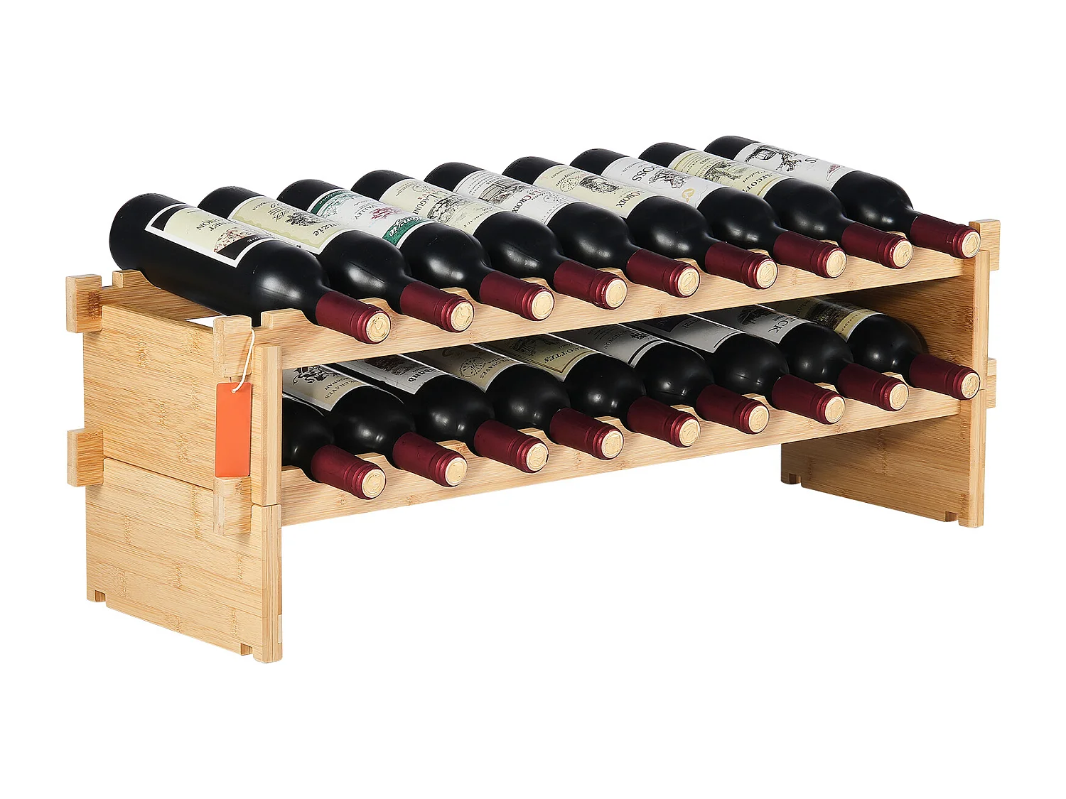 Casier à Vin, SucceBuy Casier à Vin Modulaire Empilable à 2 Niveaux pour 18 Bouteilles, Étagère en Bois de Bambou Naturel