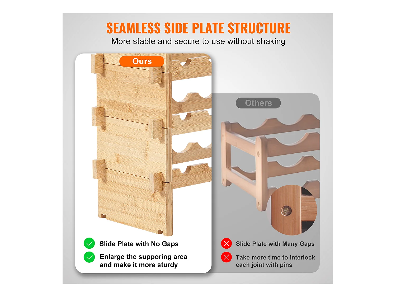Stojak na Wino, SucceBuy 8-poziomowy Modułowy Stojak na Wino na 72 Butelki, Półka z Drewna Bambusowego