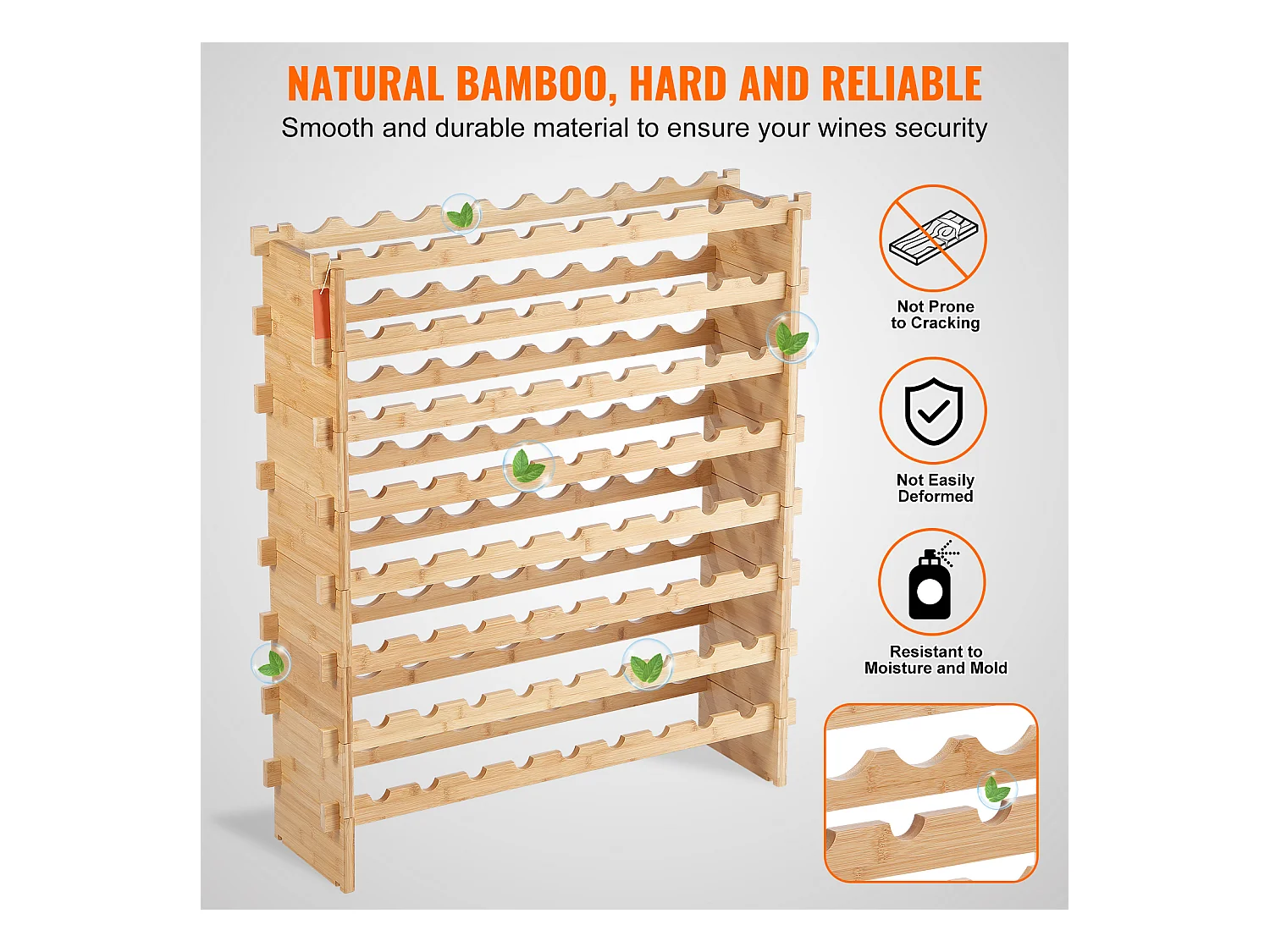 Stojak na Wino, SucceBuy 8-poziomowy Modułowy Stojak na Wino na 72 Butelki, Półka z Drewna Bambusowego