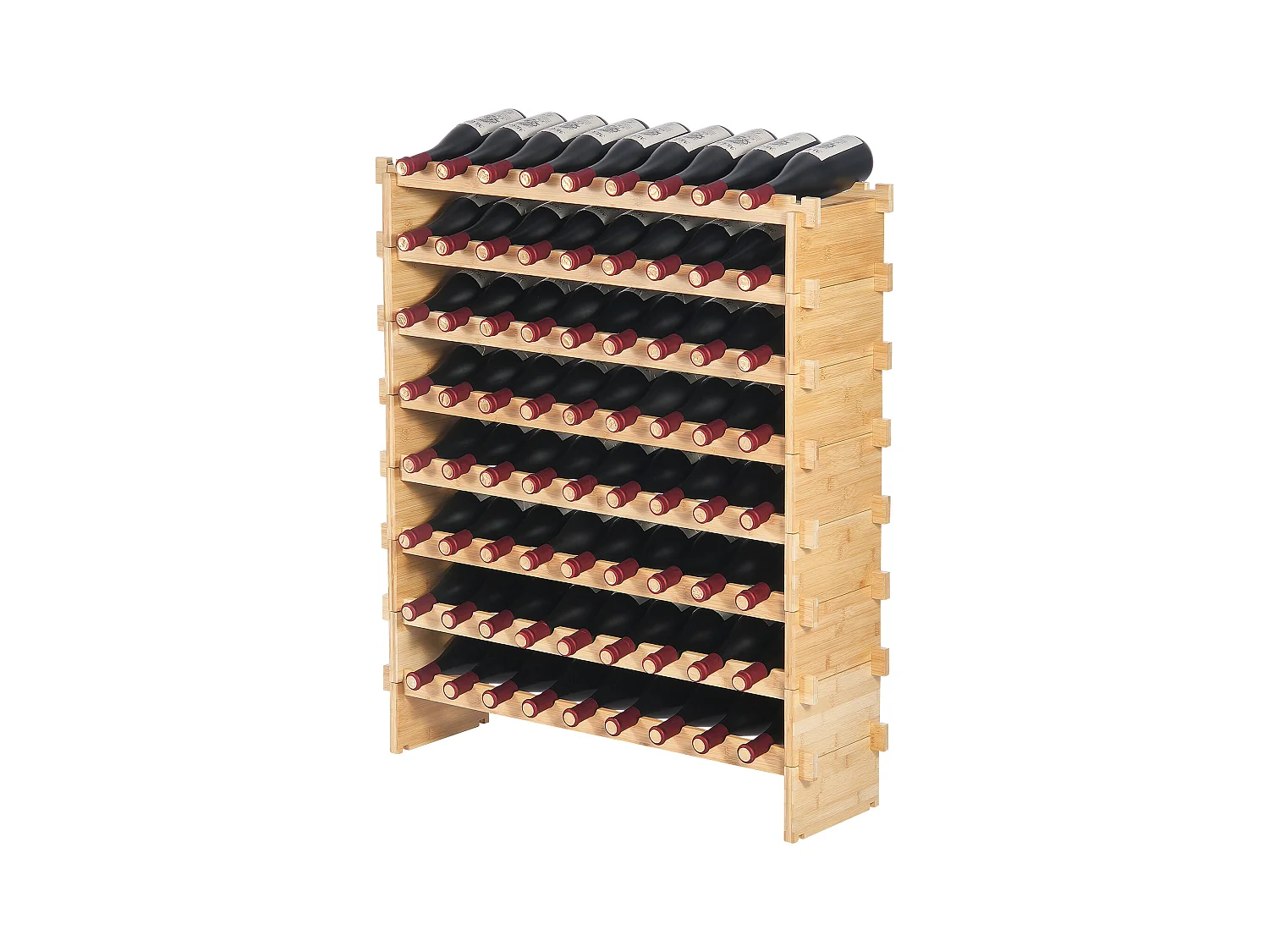 Stojak na Wino, SucceBuy 8-poziomowy Modułowy Stojak na Wino na 72 Butelki, Półka z Drewna Bambusowego