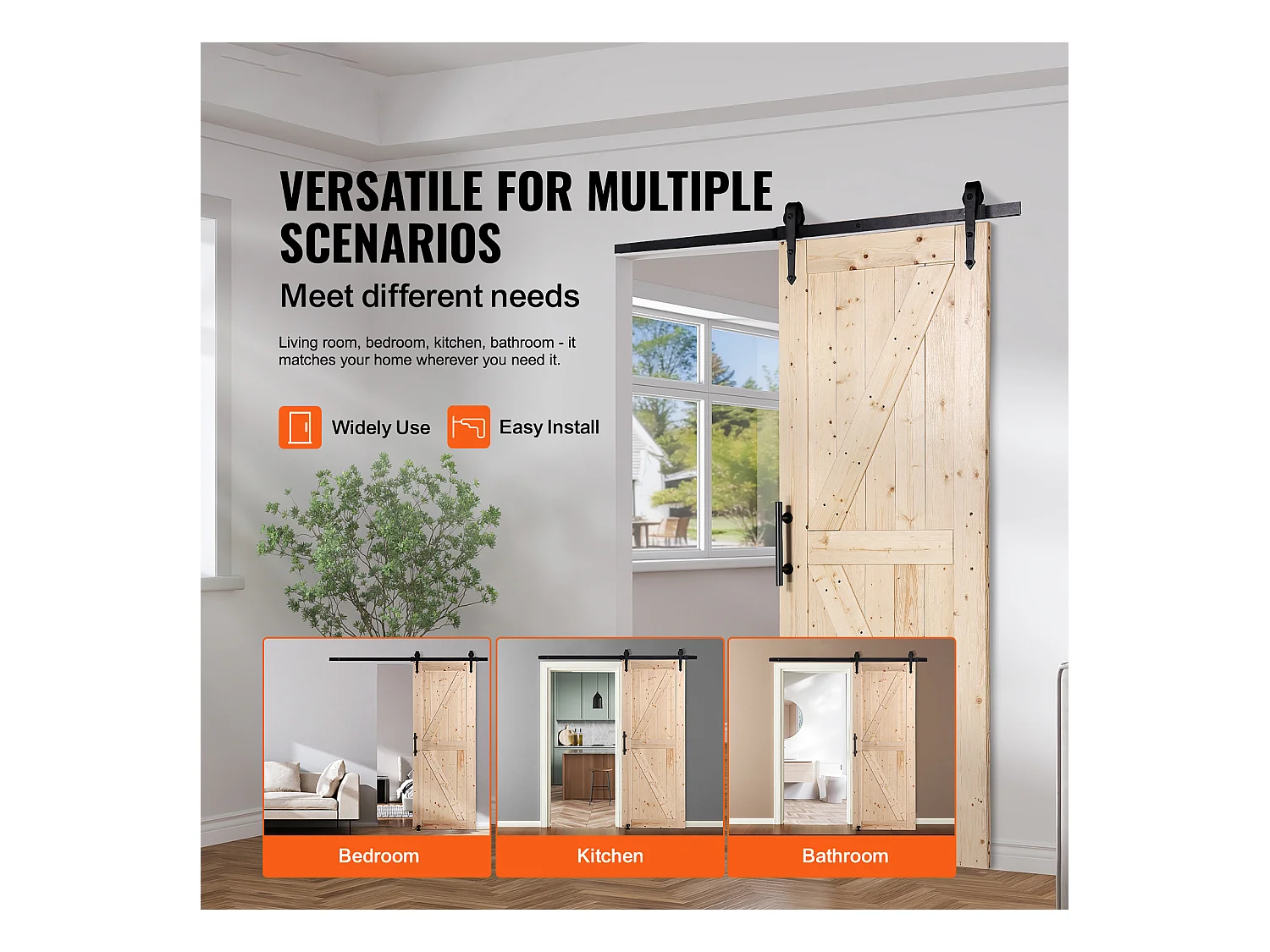 Kit de Porte SucceBuy de Grange et de Quincaillerie Kit de Porte de Grange Coulissante en Bois de 76.2Cm x213.3Cm en Douceur