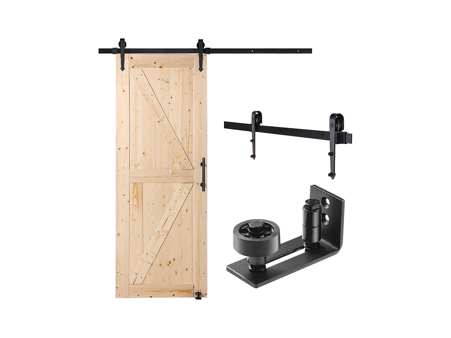 Kit de Porte SucceBuy de Grange et de Quincaillerie Kit de Porte de Grange Coulissante en Bois de 76.2Cm x213.3Cm en Douceur
