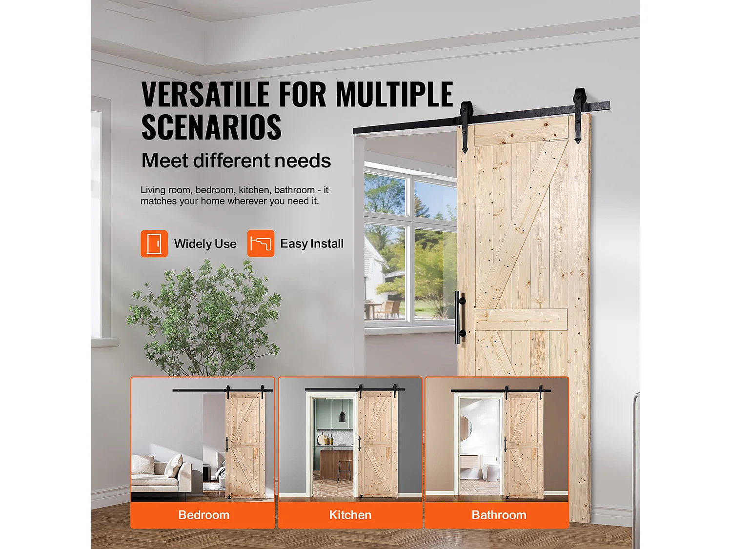 Kit de Porte SucceBuy de Grange et de Quincaillerie Kit de Porte de Grange Coulissante en Bois de 76.2Cm x213.3Cm en Douceur