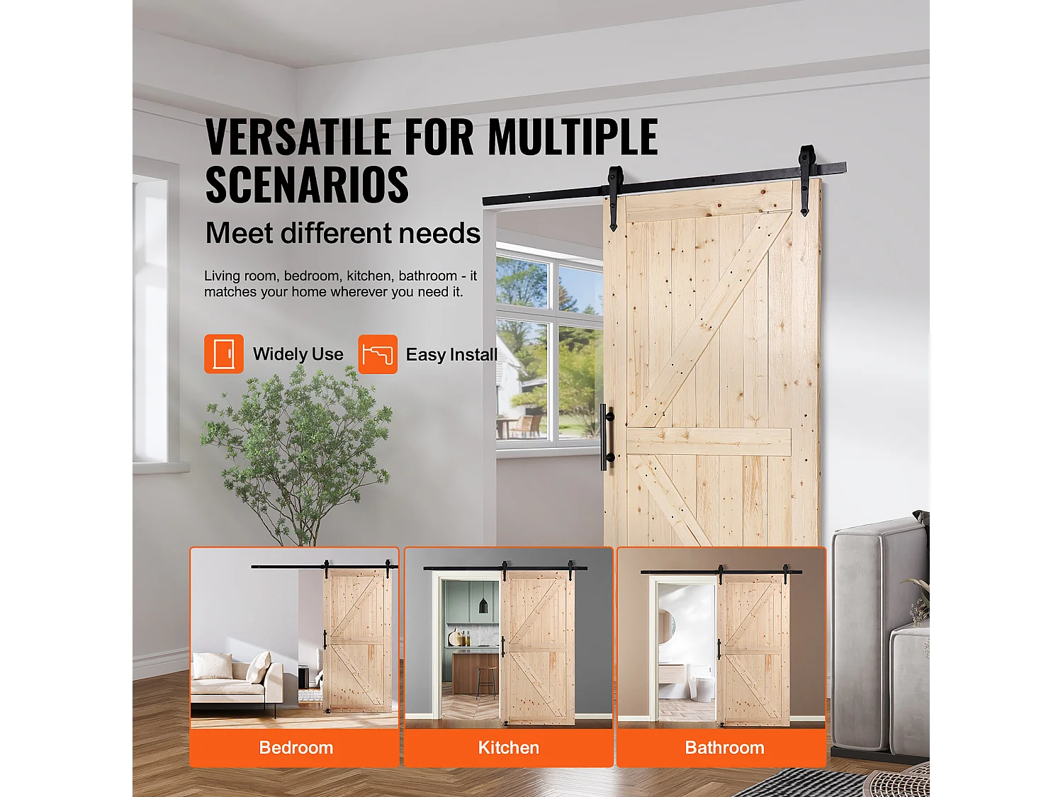 Schuurdeur en Hardwarekit SucceBuy 76.2Cm x 106.7Cm Houten Schuifdeurkit Glad