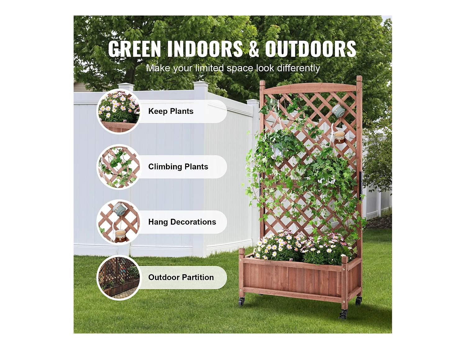 Jardinière Surélevée SucceBuy en Bois Avec Treillis, Jardinière Extérieure, pour Jardins, Parcs et Espaces Verts