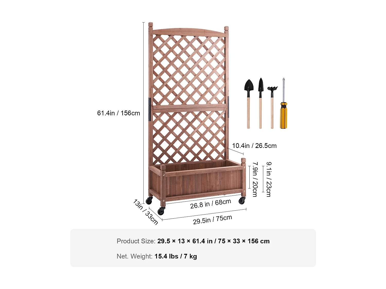 Jardinière Surélevée SucceBuy en Bois Avec Treillis, Jardinière Extérieure, pour Jardins, Parcs et Espaces Verts