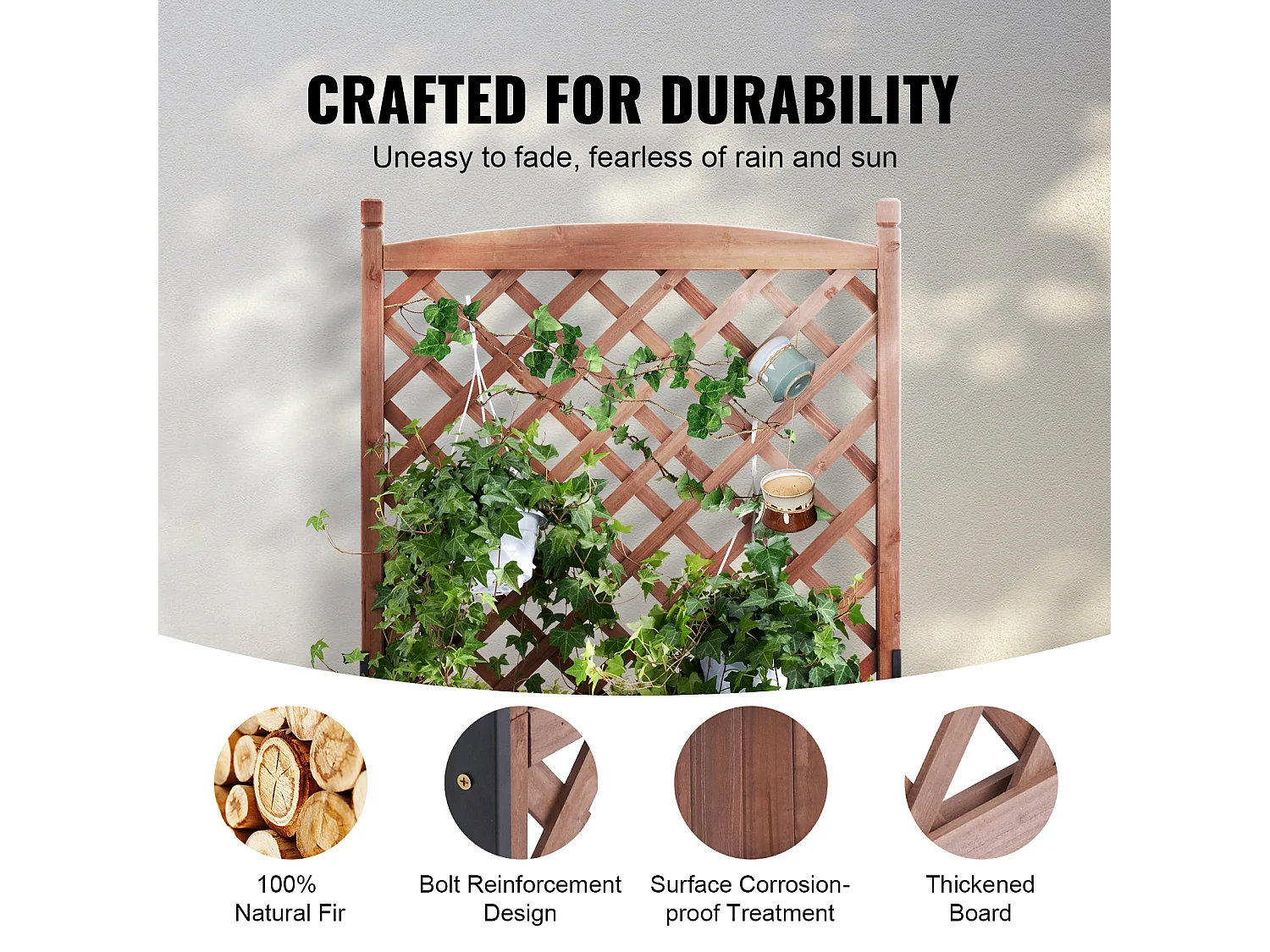 Jardinière Surélevée SucceBuy en Bois Avec Treillis, Jardinière Extérieure, pour Jardins, Parcs et Espaces Verts