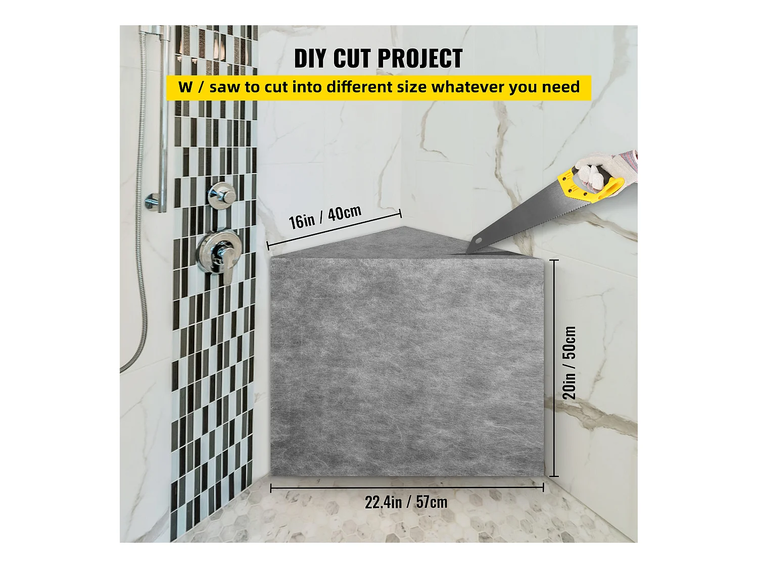 Tabouret de Douche, SucceBuy Banc de Douche Triangulaire, Prêt à Carreler et Imperméable, 57 x 40 x 50 cm