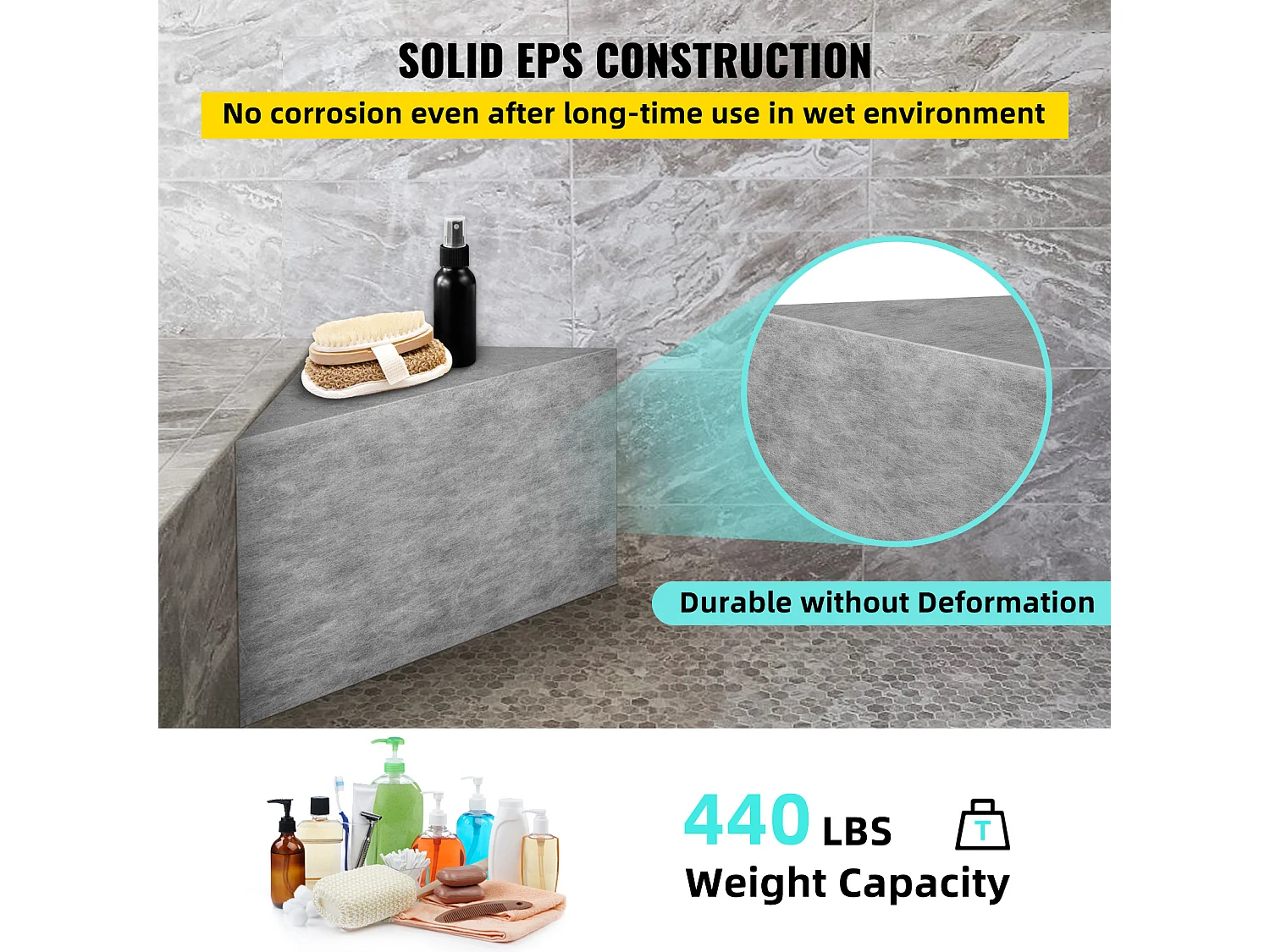 Duschhocker, SucceBuy Dreieckige Duschbank, Fertig zum Befliesen und Wasserfest, 57 x 40 x 50 cm