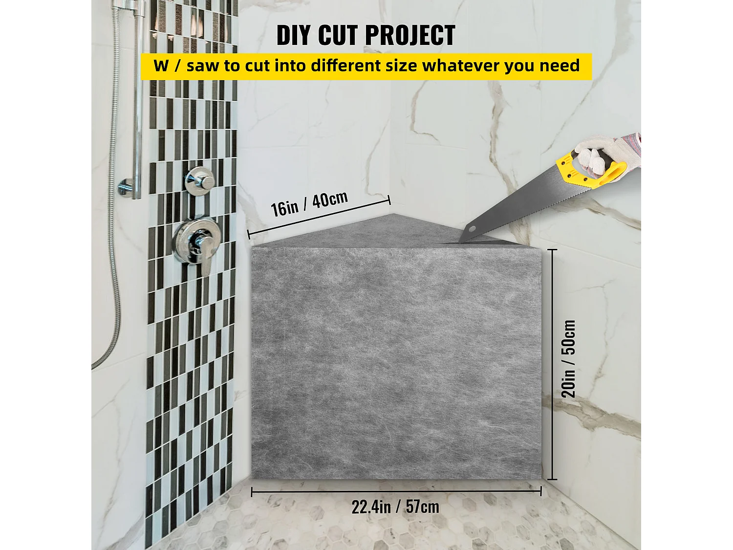 Duschhocker, SucceBuy Dreieckige Duschbank, Fertig zum Befliesen und Wasserfest, 57 x 40 x 50 cm