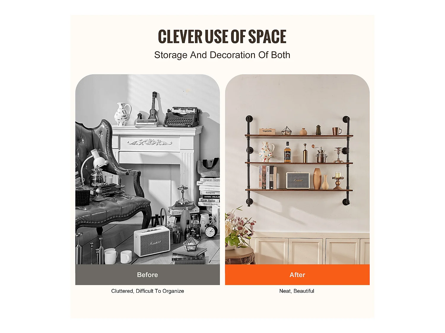 Étagère Mural, Étagère Industrielle à 3 Niveaux, 122 x 25 CM, Montage Mural pour Cuisine, Chambre à Coucher