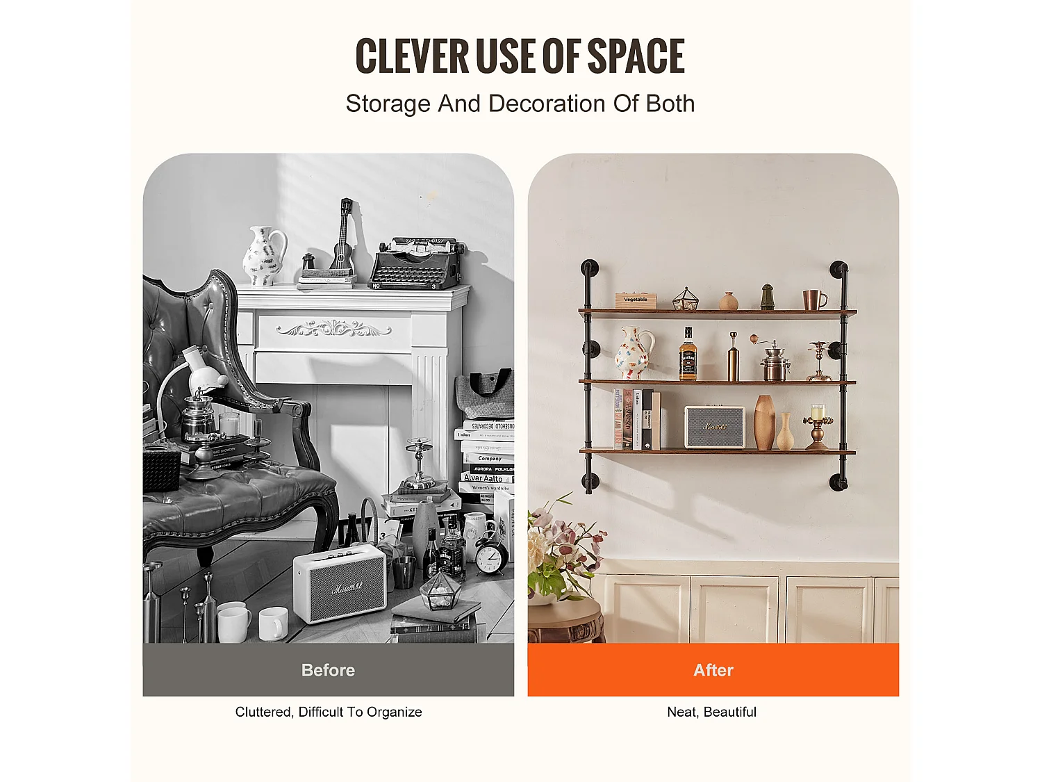 Étagère Mural, Étagère Industrielle à 3 Niveaux, 122 x 25 CM, Montage Mural pour Cuisine, Chambre à Coucher