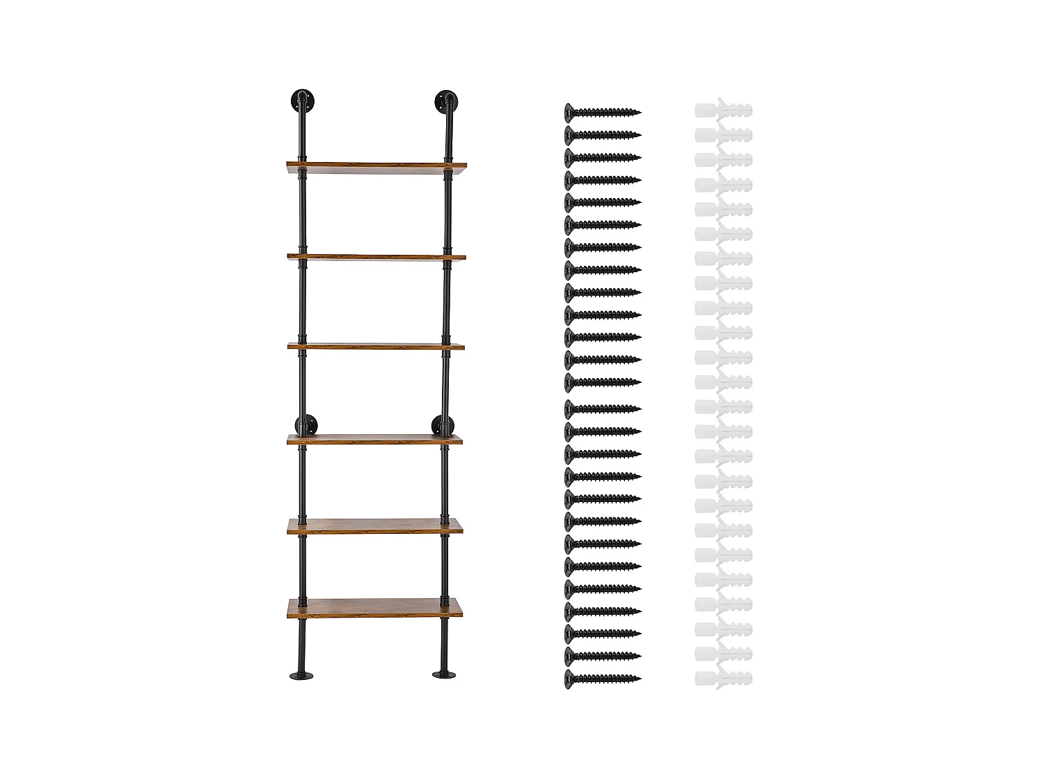 Étagère SucceBuy Étagère à 6 Niveaux 62 x 25 CM, Fixation Murale, Rangement, Bois/Métal, Noir, Salon