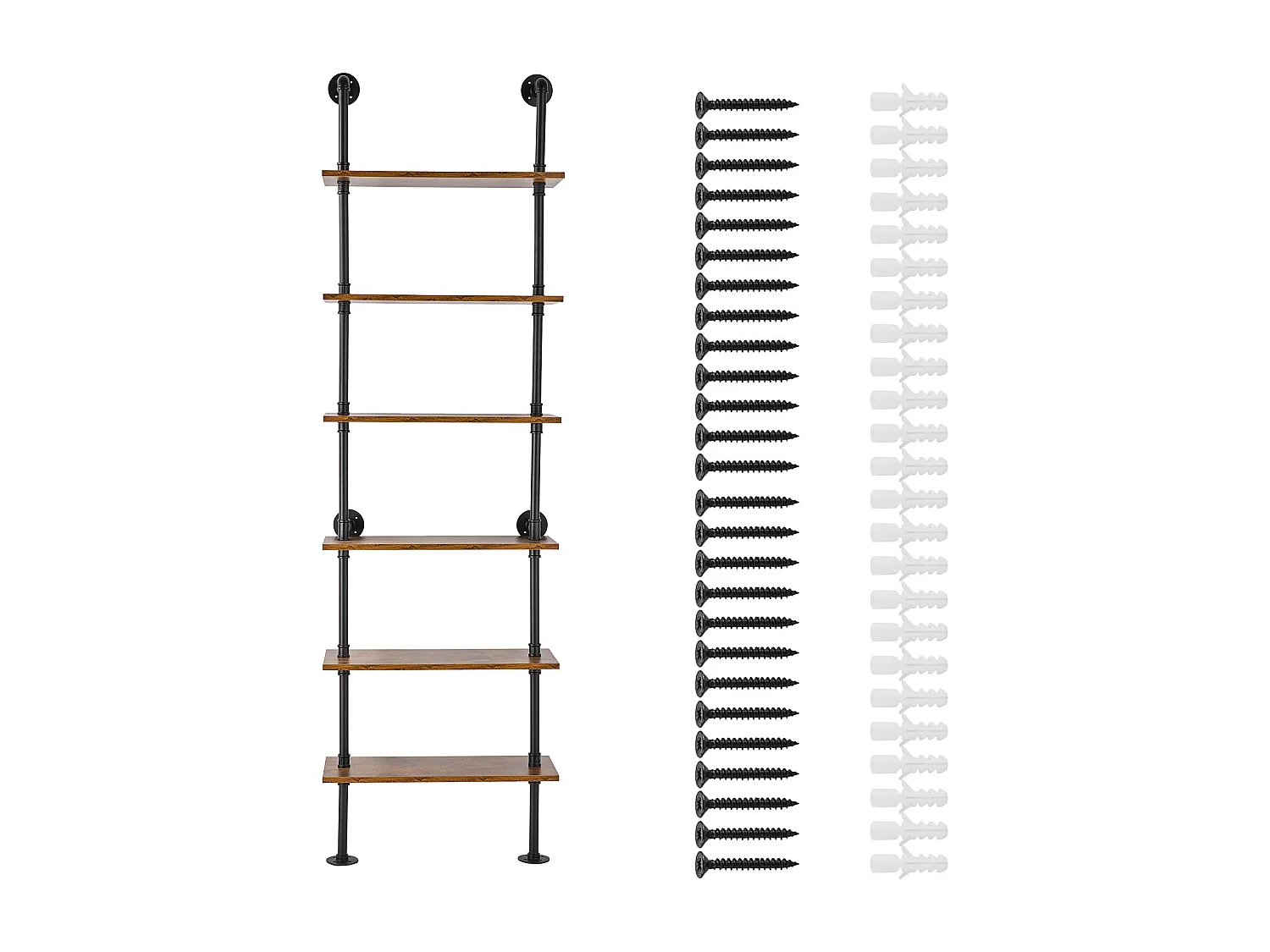 Étagère SucceBuy Étagère à 6 Niveaux 62 x 25 CM, Fixation Murale, Rangement, Bois/Métal, Noir, Salon
