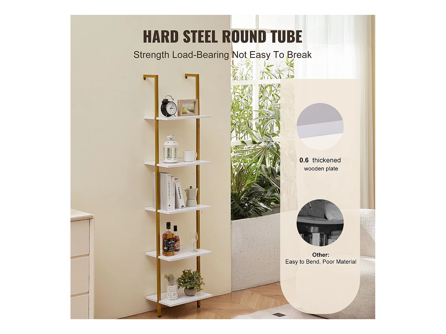 Étagère Murale, Étagère Murale Carrée Industrielle à 5 Niveaux, 40 x 30 CM, or et Blanc