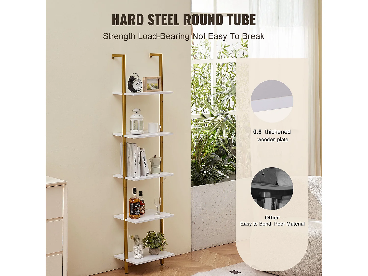 Industrieregal SucceBuy Shelf 5-Stöckiges Quadratisches Wandregal im Industriestil, 40 x 30 cm, Gold und Weiß