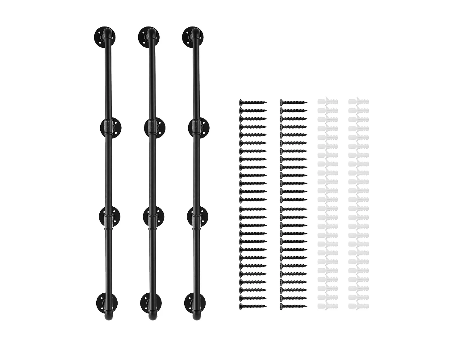 Étagère Mural, Étagère à 4 Niveaux, 3 Pièces, 30cm de Largeur, Montage Mural, Rangement, Bois/Métal, Chambre à Coucher, non Colorée