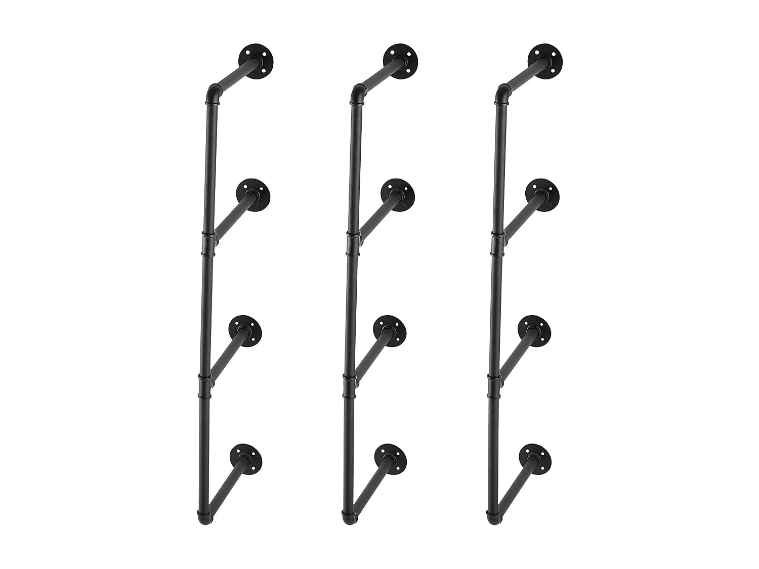 Étagère Mural, Étagère à 4 Niveaux, 3 Pièces, 30cm de Largeur, Montage Mural, Rangement, Bois/Métal, Chambre à Coucher, non Colorée