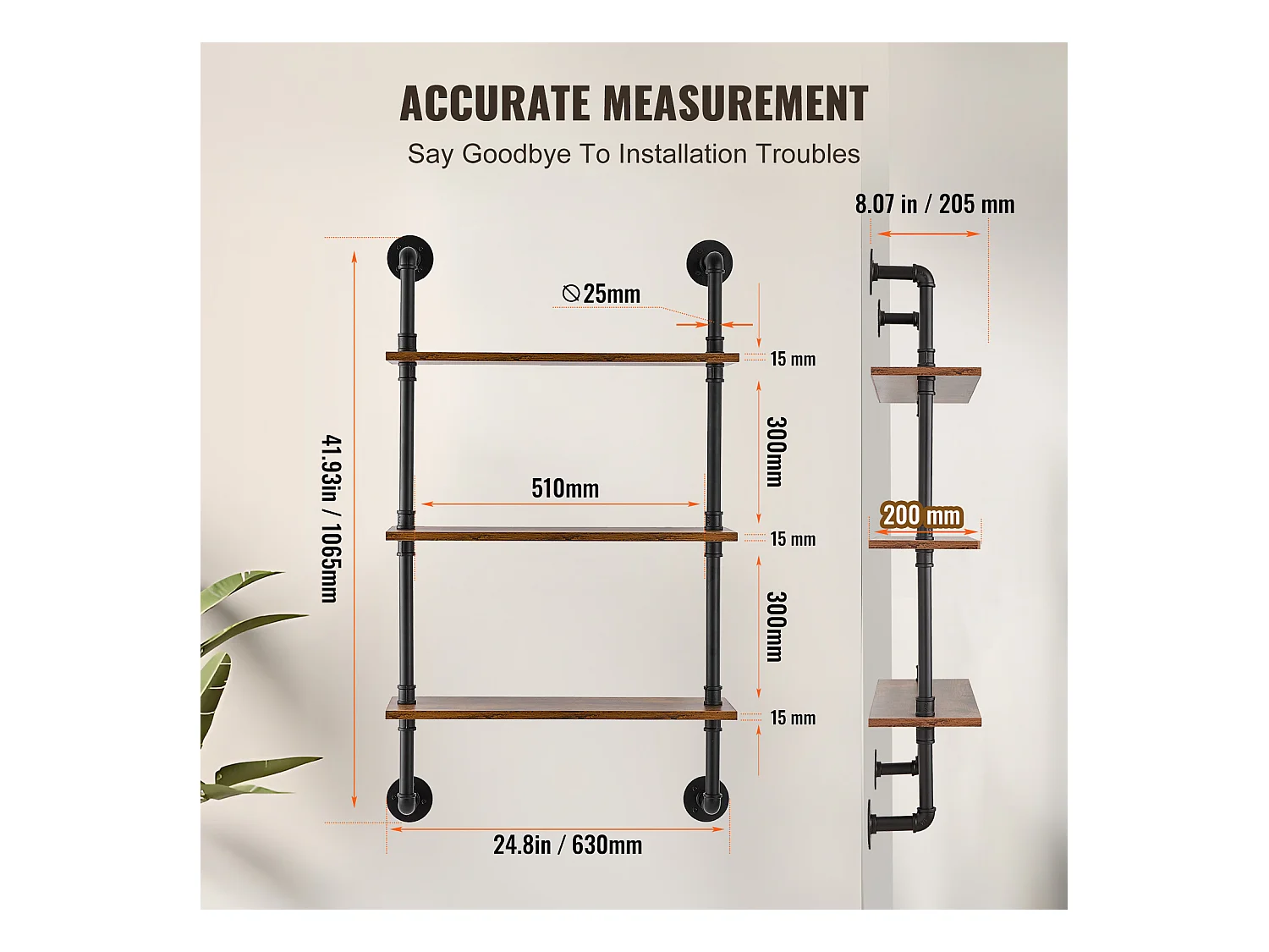 Étagère Mural, Étagère Industrielle à 3 Niveaux, 61 x 20 CM, Montage Mural, Cuisine, Chambre à Coucher