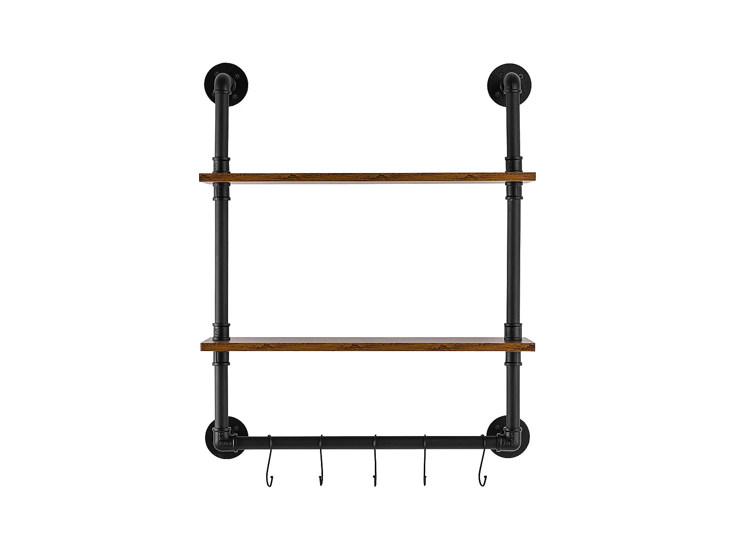 Étagère Mural, Étagère à 2Niveaux 61x 20 CM, Montage Mural, Bois Rustique, Rangement, Noir, Espaces de Vie