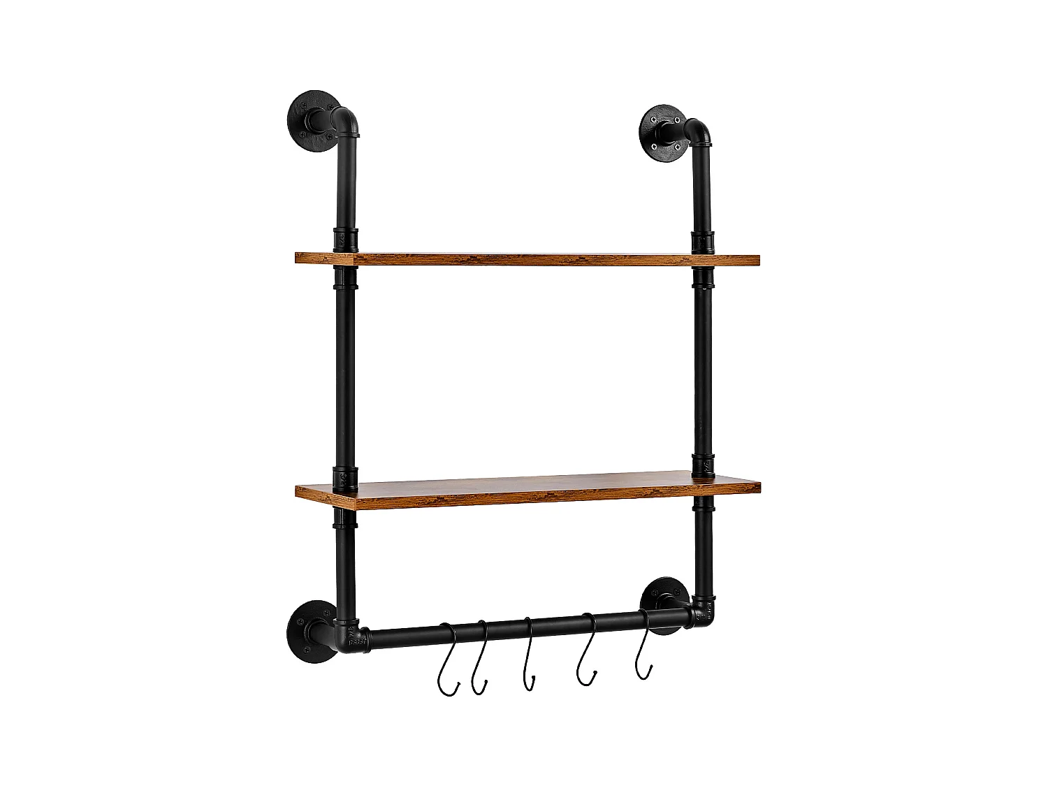 Étagère Mural, Étagère à 2Niveaux 61x 20 CM, Montage Mural, Bois Rustique, Rangement, Noir, Espaces de Vie