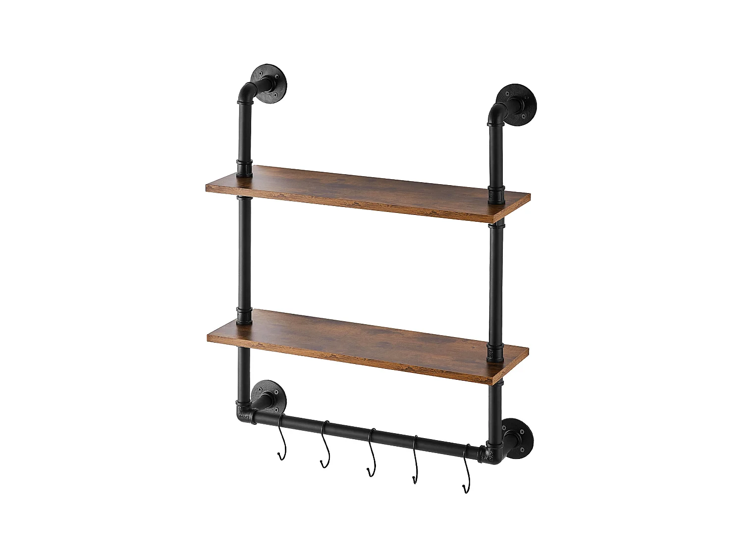 Étagère Mural, Étagère à 2Niveaux 61x 20 CM, Montage Mural, Bois Rustique, Rangement, Noir, Espaces de Vie